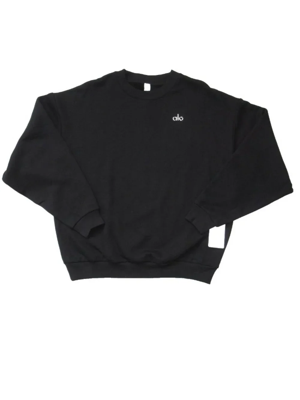 NWT Alo Unisex Accolade Crew Neck Pullover in Black Relaxed Fleece Sweatshirt M